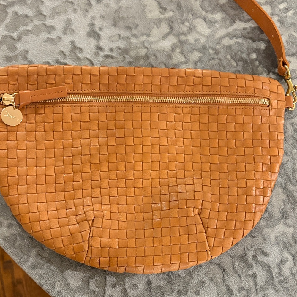 NWT Clare V. Grande Fanny Natural Tan Woven Leather Wristlet